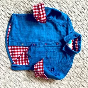 Boden Chambray Shirt with Gingham Lining 12-18m